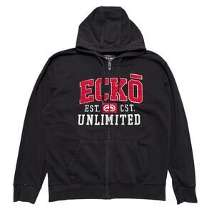 Y2K 00's Ecko UNTLD Aesthetic Iconic Rhino Logo Zip Up Hoodie Black XL